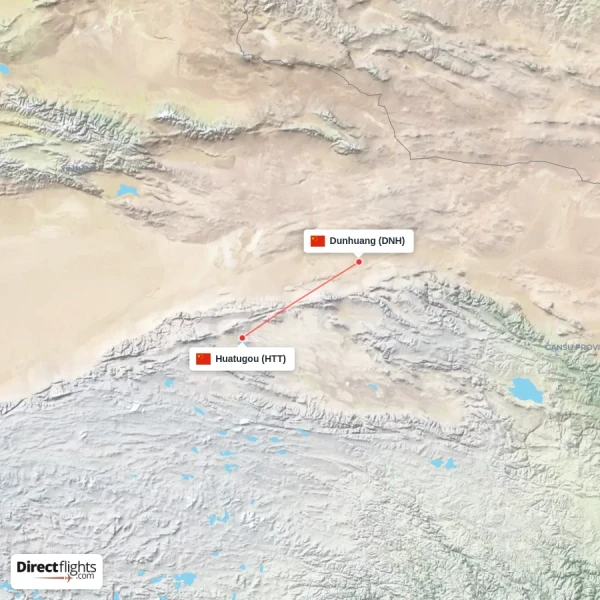 Huatugou - Dunhuang direct flight map