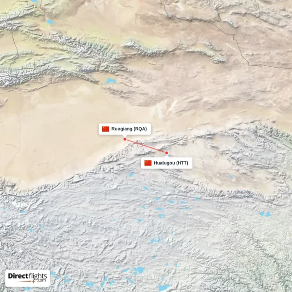 Huatugou - Ruogiang direct flight map