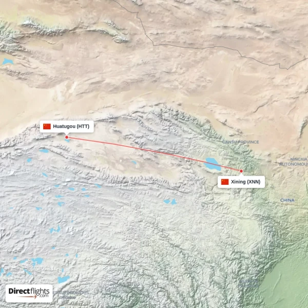 Huatugou - Xining direct flight map