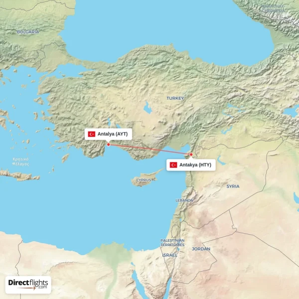 Antakya - Antalya direct flight map