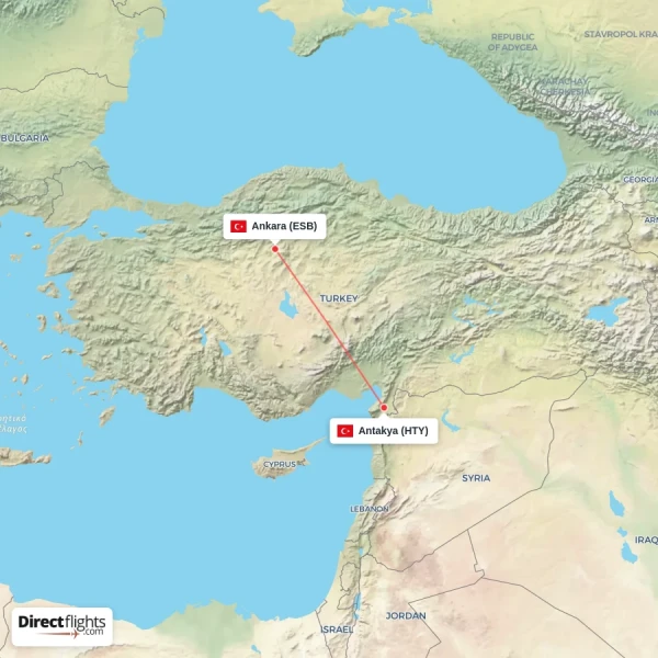 Antakya - Ankara direct flight map