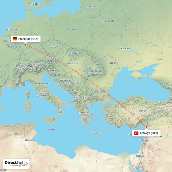Antakya - Frankfurt direct flight map