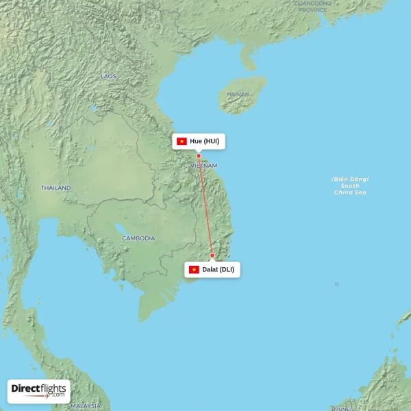 Hue - Dalat direct flight map