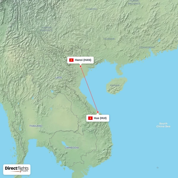 Hue - Hanoi direct flight map