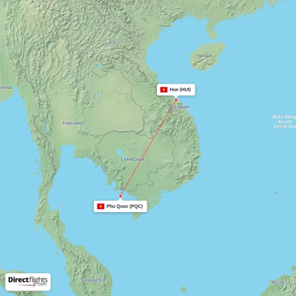 Hue - Phu Quoc direct flight map