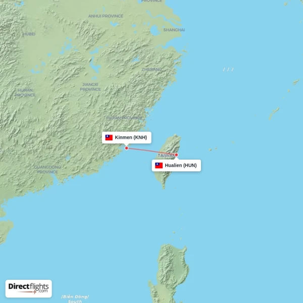 Hualien - Kinmen direct flight map