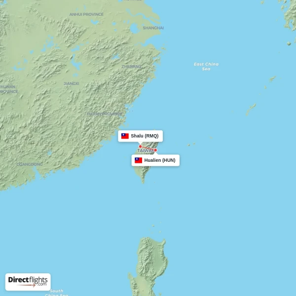 Hualien - Shalu direct flight map