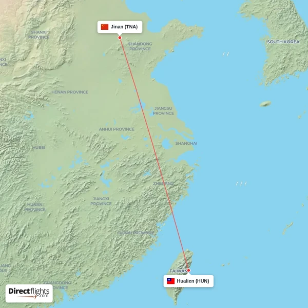 Hualien - Jinan direct flight map