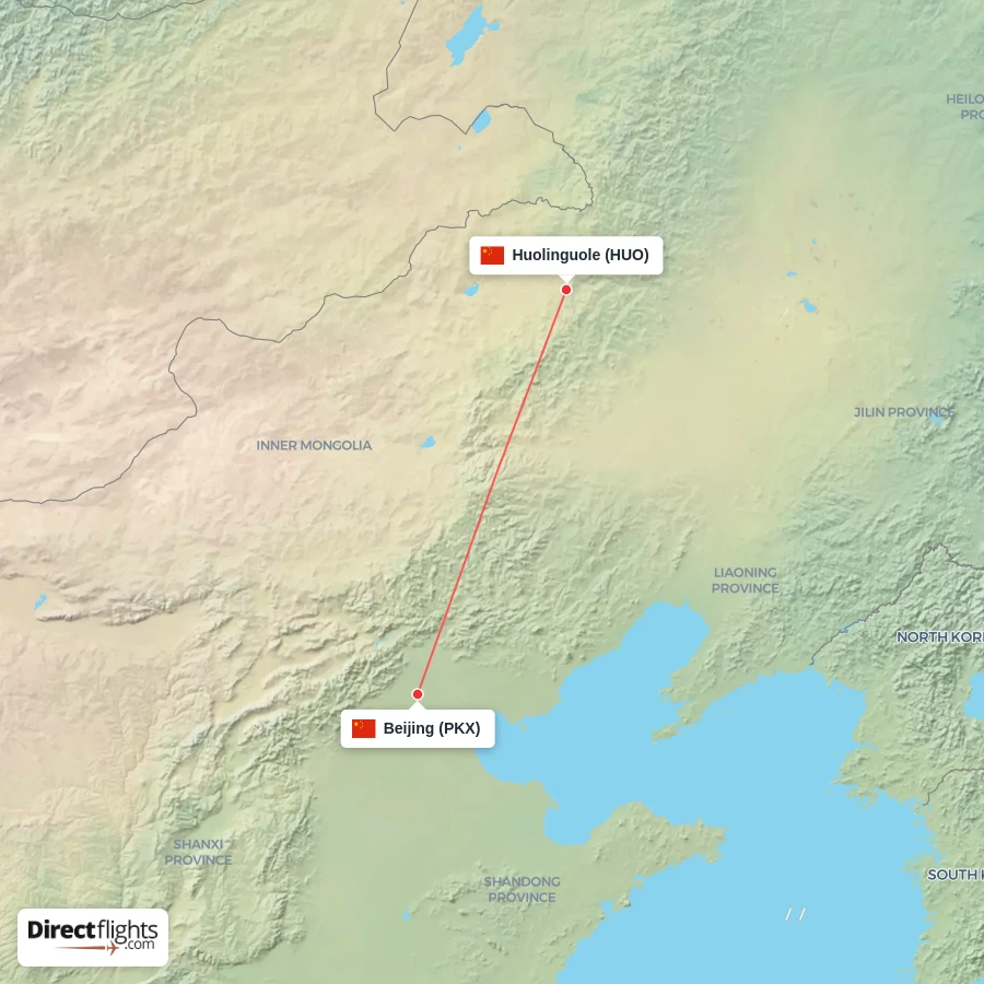 HUO - PKX route map