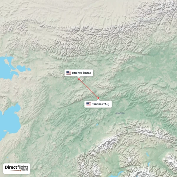 Hughes - Tanana direct flight map