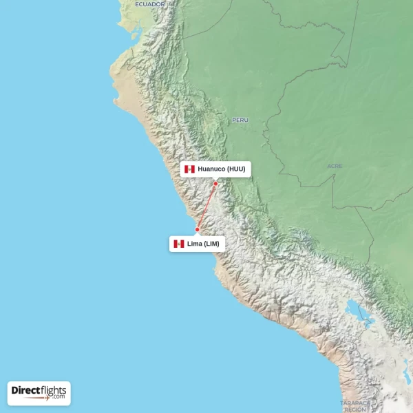 Huanuco - Lima direct flight map