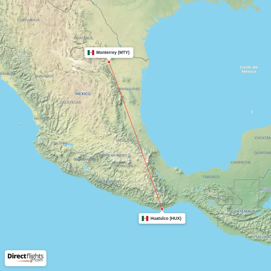 HUX - MTY route map