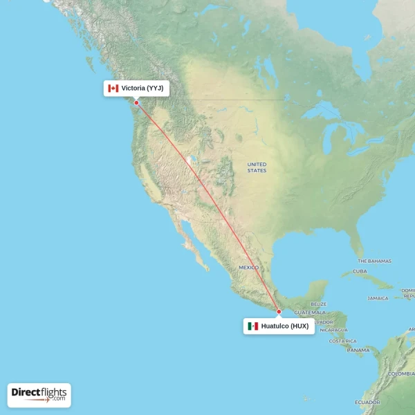 Huatulco - Victoria direct flight map