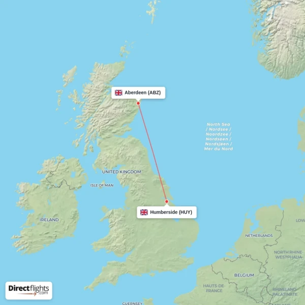 Humberside - Aberdeen direct flight map