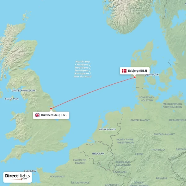 Humberside - Esbjerg direct flight map