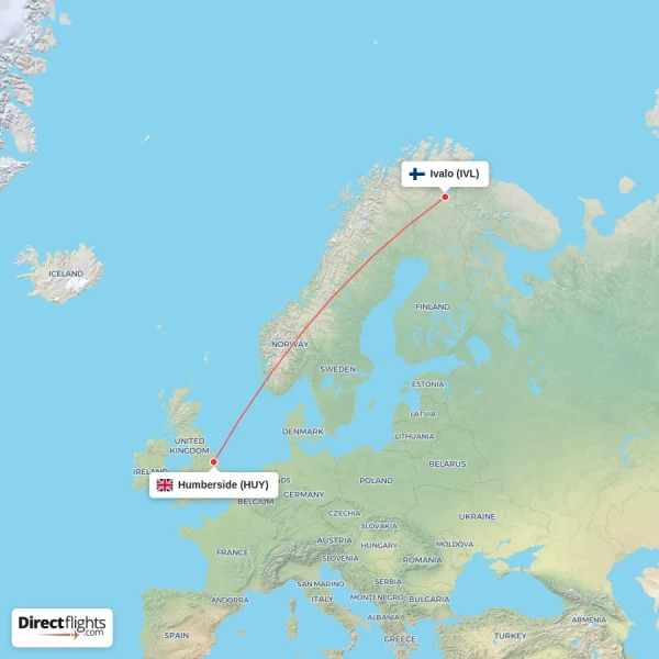 Humberside - Ivalo direct flight map