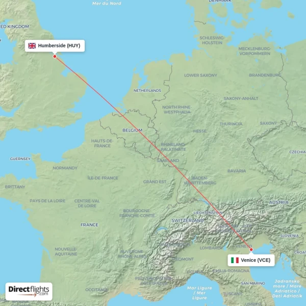 Humberside - Venice direct flight map