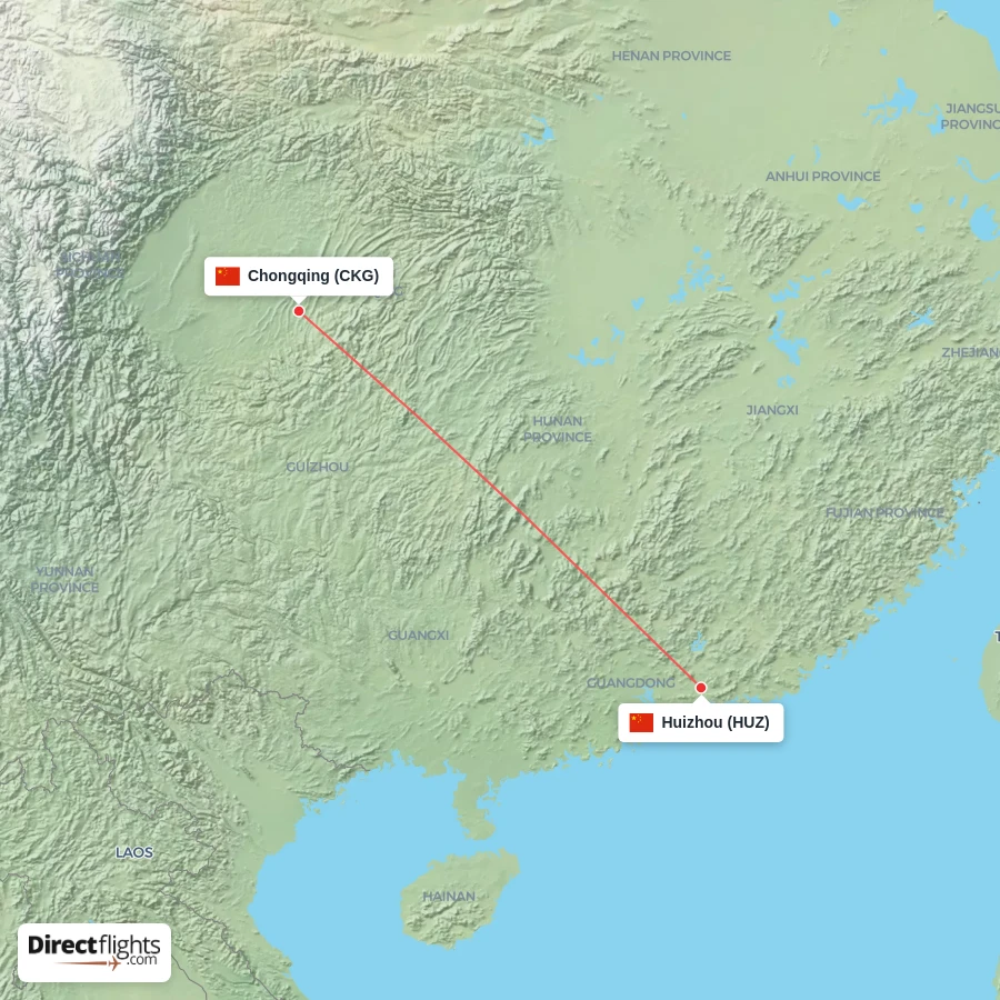 HUZ - CKG route map