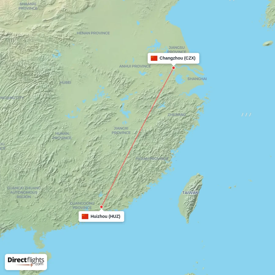 HUZ - CZX route map
