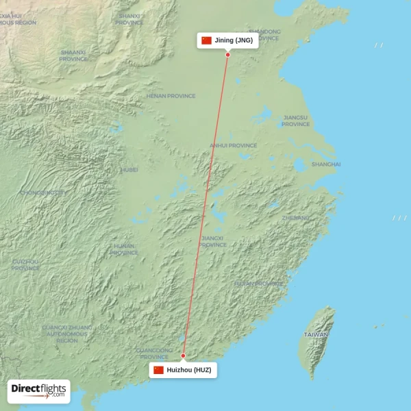 Huizhou - Jining direct flight map