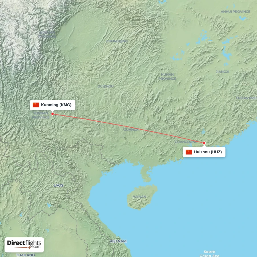 HUZ - KMG route map