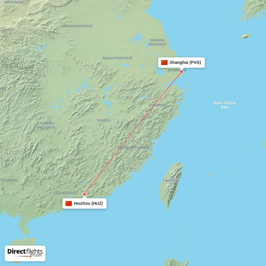 HUZ - PVG route map