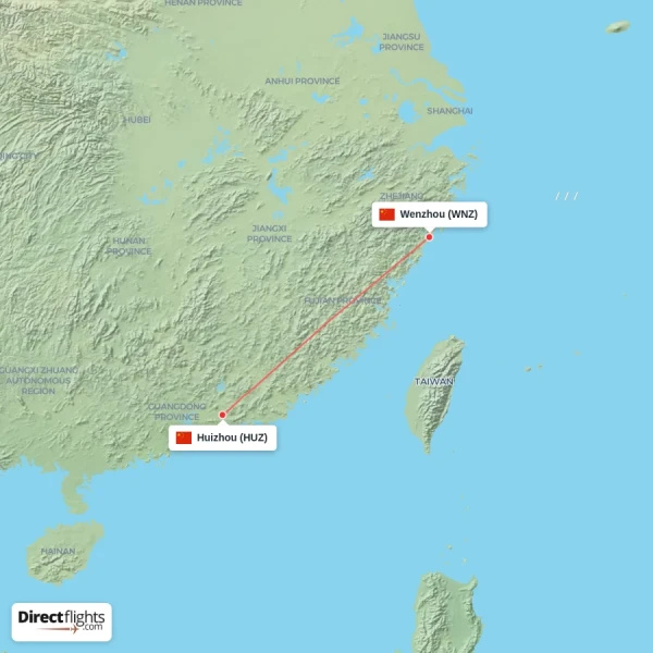 Huizhou - Wenzhou direct flight map