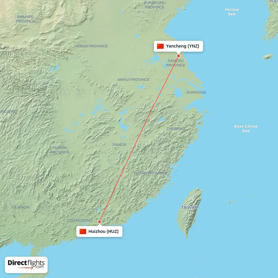 HUZ - YNZ route map