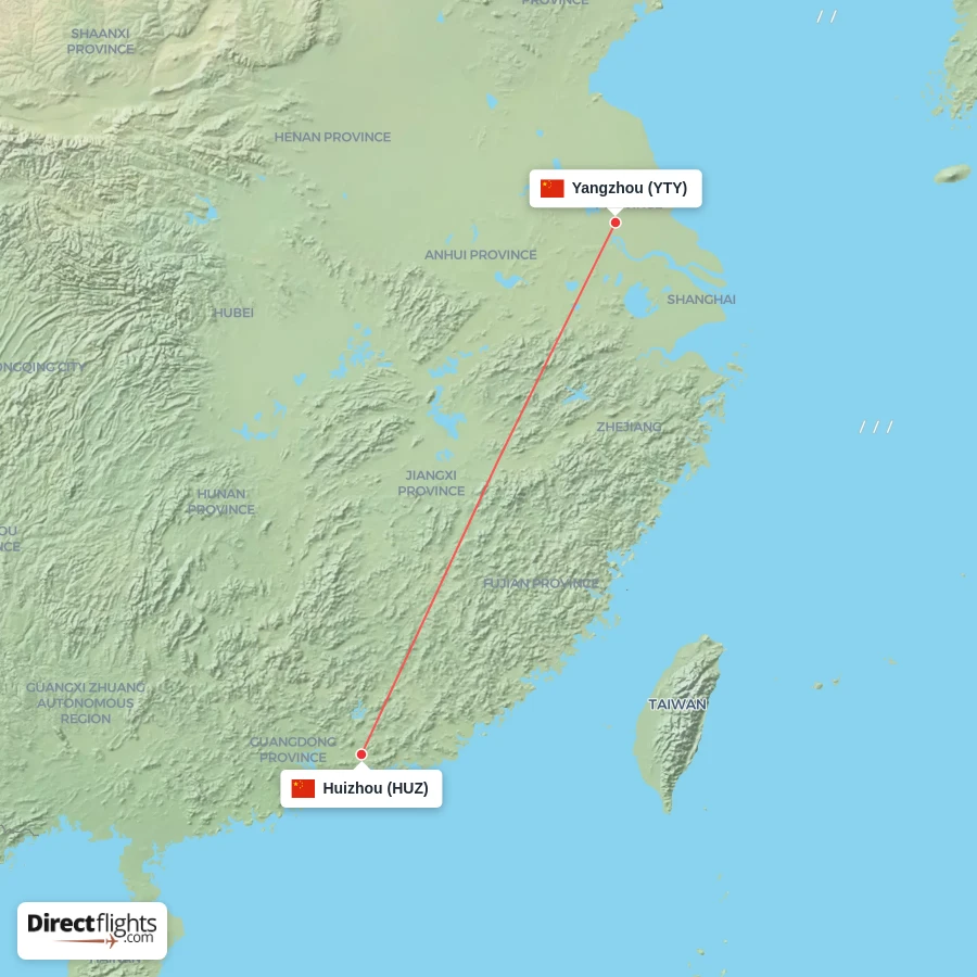 HUZ - YTY route map