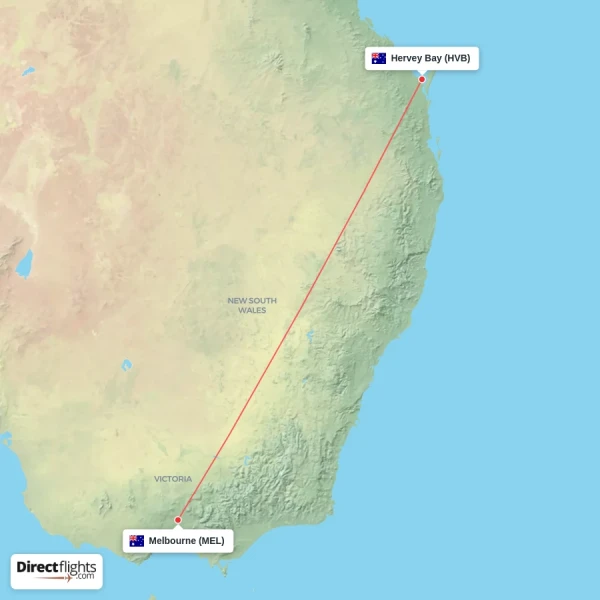 Hervey Bay - Melbourne direct flight map