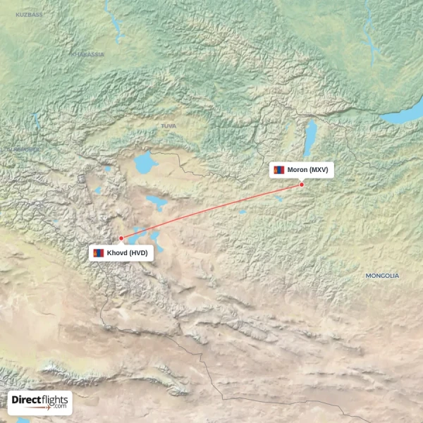 Khovd - Moron direct flight map