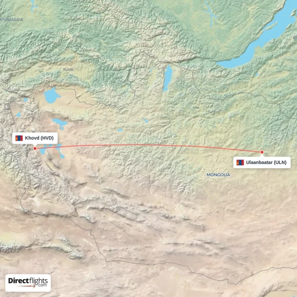 Khovd - Ulaanbaatar direct flight map
