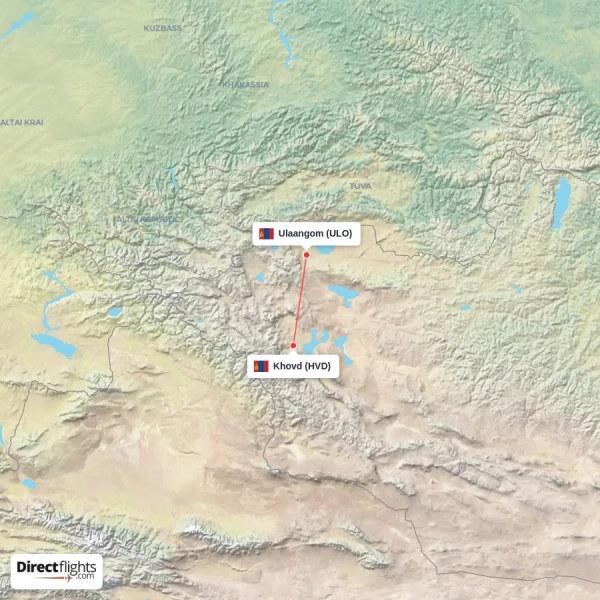Khovd - Ulaangom direct flight map