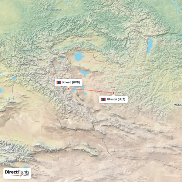 Khovd - Uliastai direct flight map