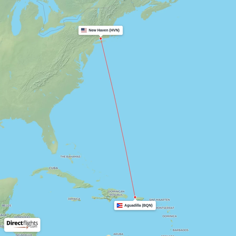 HVN - BQN route map