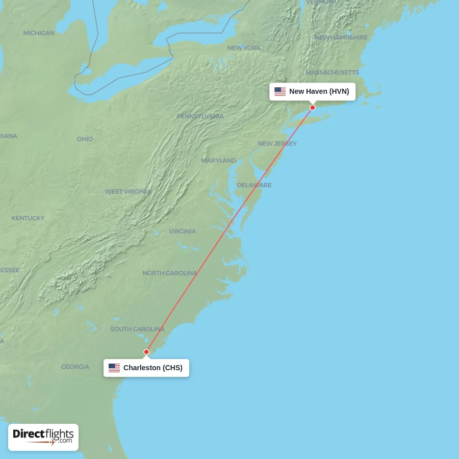 HVN - CHS route map