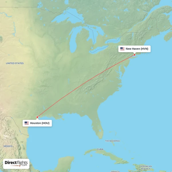 New Haven - Houston direct flight map