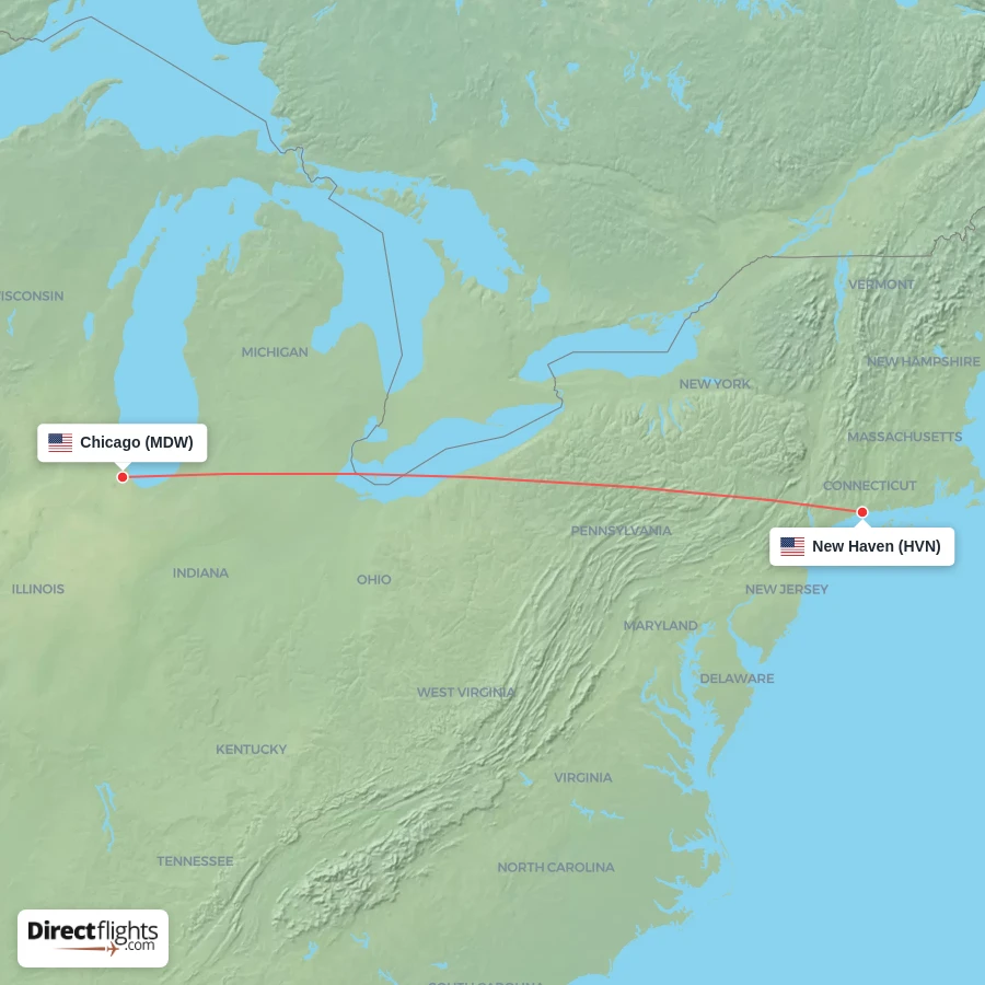 HVN - MDW route map