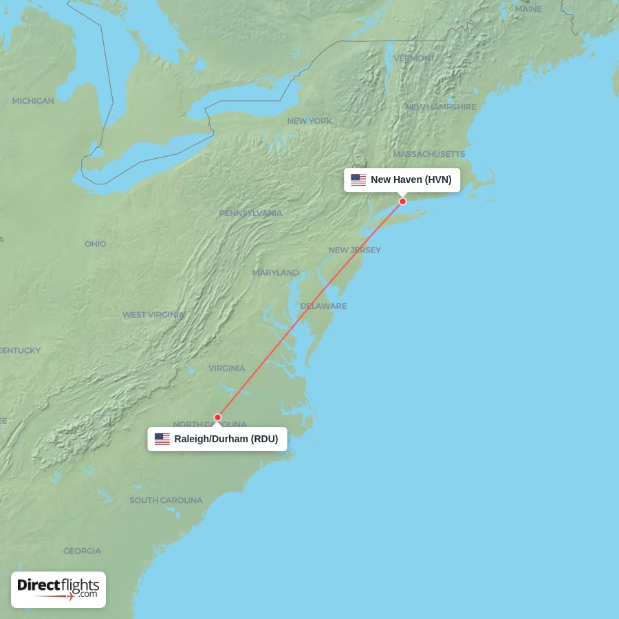 HVN - RDU route map