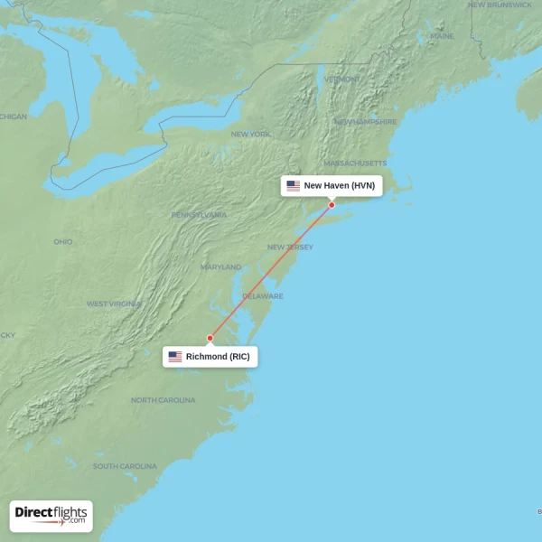 New Haven - Richmond direct flight map