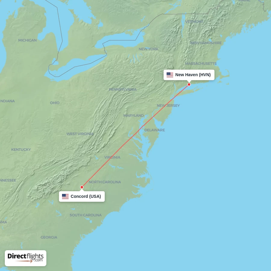 HVN - USA route map