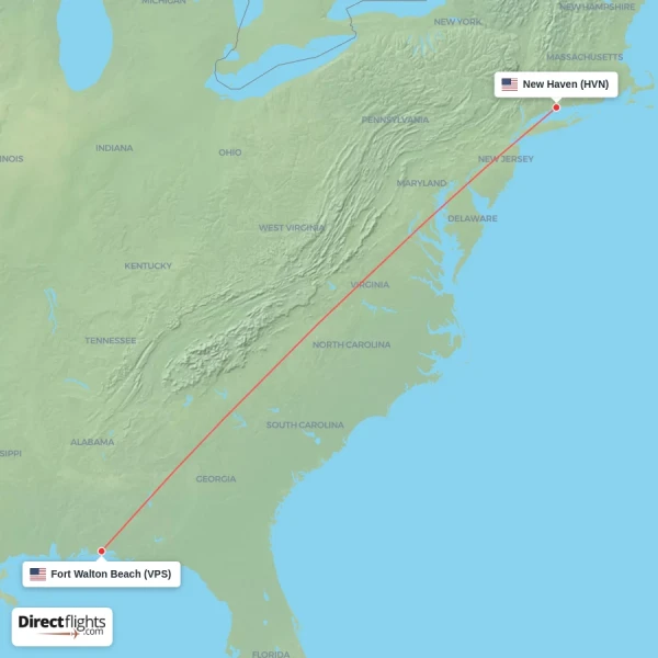 New Haven - Fort Walton Beach direct flight map