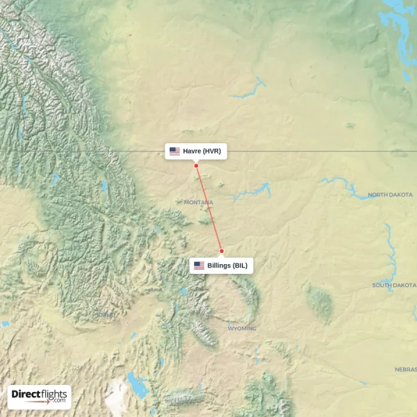 Havre - Billings direct flight map