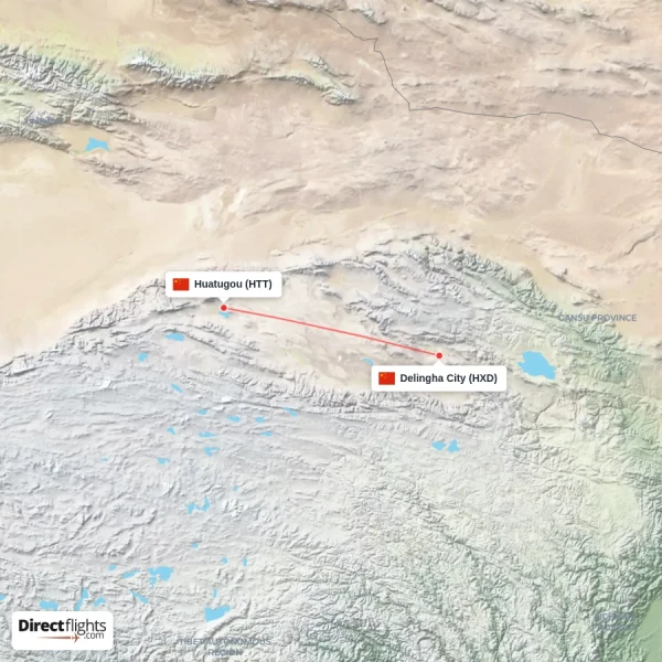 Delingha City - Huatugou direct flight map