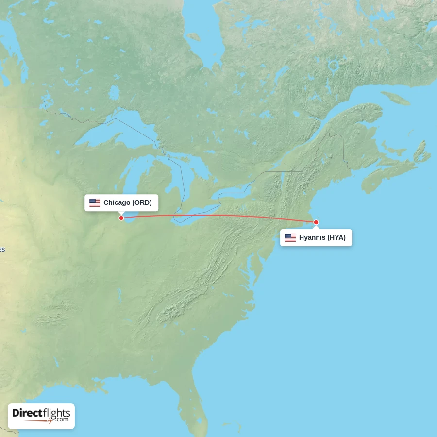 HYA - ORD route map