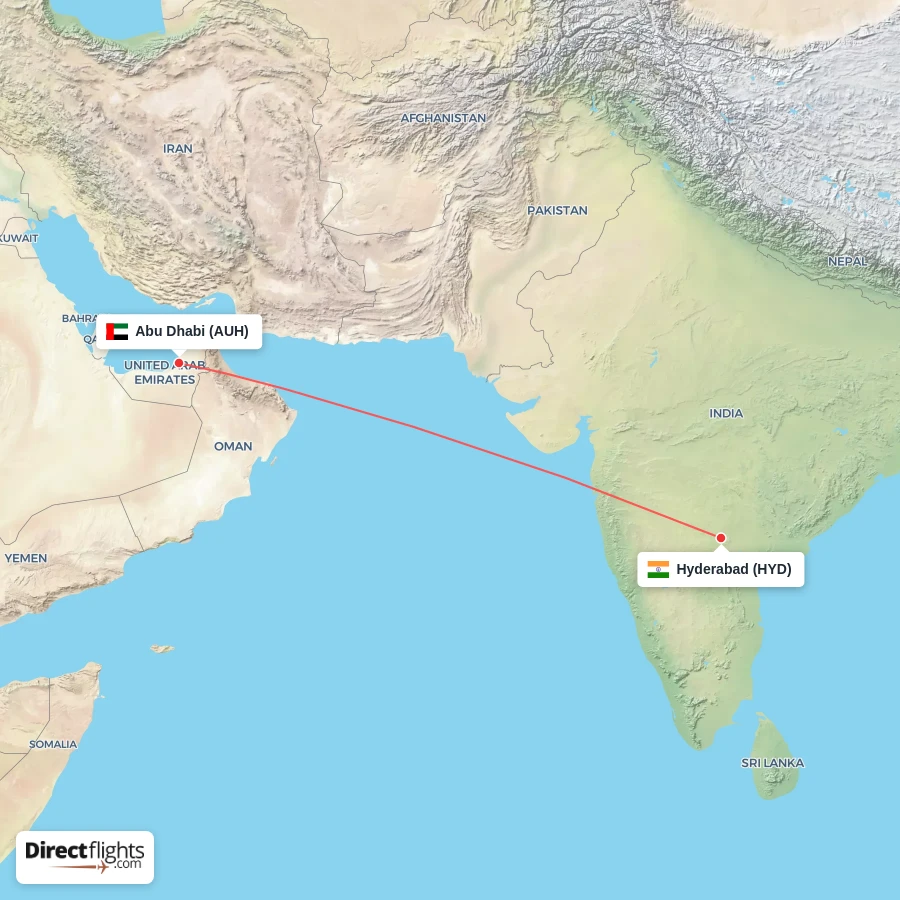 HYD - AUH route map