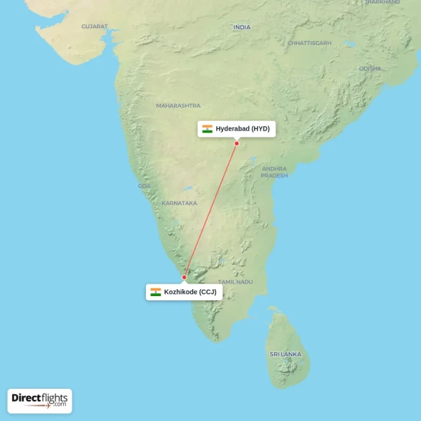 Hyderabad - Kozhikode direct flight map