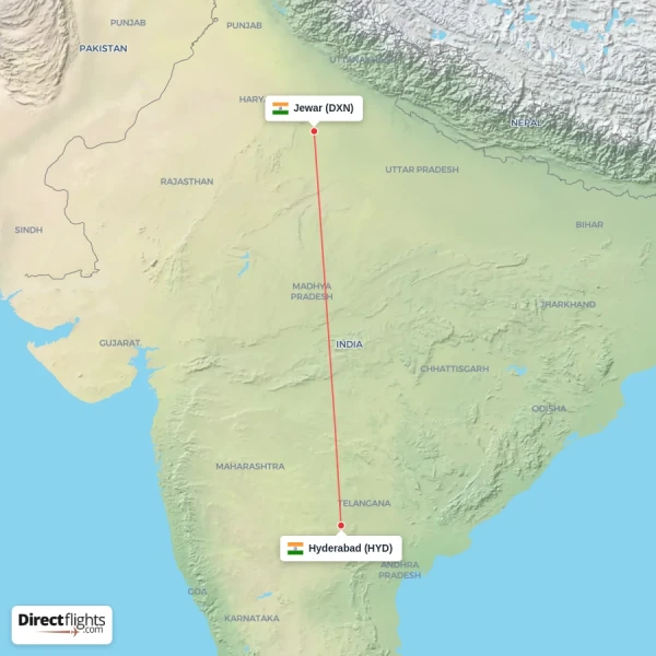 Hyderabad - Jewar direct flight map