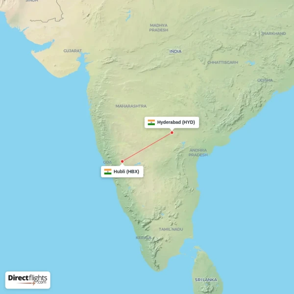 Hyderabad - Hubli direct flight map