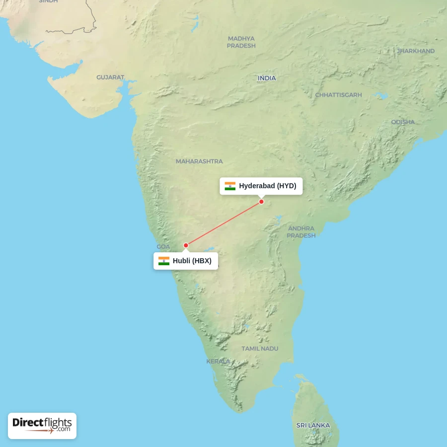 HYD - HBX route map